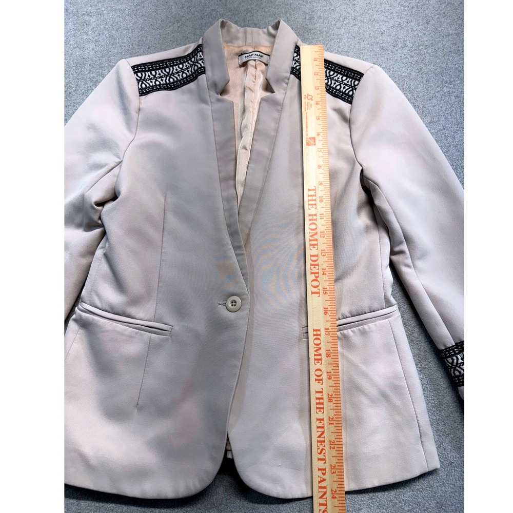 Naf Naf Blazer Womens Small Cream Embroidered Shoulder Cuff Single Button Jacket - Picture 10 of 11